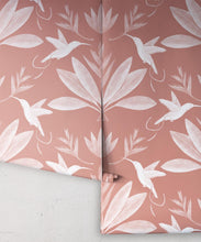 Load image into Gallery viewer, Hummingbirds &amp; Heliconias Wallpaper • Allira Tee • Bird Wallpaper • Rust • Rolls