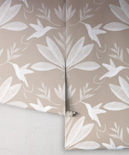 Load image into Gallery viewer, Hummingbirds &amp; Heliconias Wallpaper • Allira Tee • Bird Wallpaper • Sand • Rolls