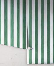 Load image into Gallery viewer, Fresco Stripe Wallpaper • Striped Wallpaper • Green • Rolls