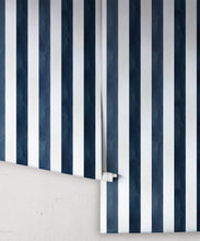 Load image into Gallery viewer, Fresco Stripe Wallpaper • Striped Wallpaper • Navy • Rolls