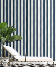 Load image into Gallery viewer, Fresco Stripe Wallpaper • Striped Wallpaper • Navy • Insitu