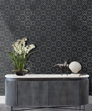 Load image into Gallery viewer, Garden Tiles Wallpaper • Geometric Wallpaper • Charcoal • Insitu
