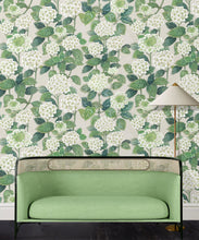 Load image into Gallery viewer, Hydrangea Garden Wallpaper • Beige • Insitu