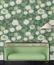 Load image into Gallery viewer, Hydrangea Garden Wallpaper • Green • Insitu