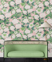 Load image into Gallery viewer, Hydrangea Garden Wallpaper • Pink • Insitu