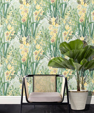 Load image into Gallery viewer, Garden Orchids Wallpaper • Blue • Insitu