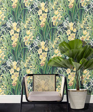 Load image into Gallery viewer, Garden Orchids Wallpaper • Navy • Insitu