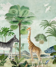 Load image into Gallery viewer, Safari Mural • Bethany Linz • Animal Mural • Childrens Mural • Kids Mural with giraffe, zebra, ostrich • tropical mural • swatch