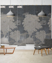 Load image into Gallery viewer, Tuscan Landscape Mural • Italian Wallpaper • Tree Wallpaper • Silhouette Wallpaper • Blue • Panels