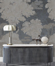 Load image into Gallery viewer, Tuscan Landscape Mural • Italian Wallpaper • Tree Wallpaper • Silhouette Wallpaper • Blue • Insitu