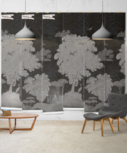 Load image into Gallery viewer, Tuscan Landscape Mural • Italian Wallpaper • Tree Wallpaper • Silhouette Wallpaper • Charcoal • Panels