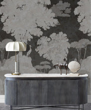 Load image into Gallery viewer, Tuscan Landscape Mural • Italian Wallpaper • Tree Wallpaper • Silhouette Wallpaper • Charcoal • Insitu