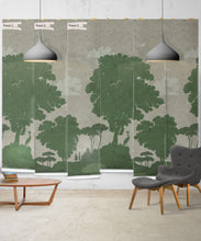 Load image into Gallery viewer, Tuscan Landscape Mural • Italian Wallpaper • Tree Wallpaper • Silhouette Wallpaper • Green • Panels