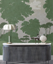 Load image into Gallery viewer, Tuscan Landscape Mural • Italian Wallpaper • Tree Wallpaper • Silhouette Wallpaper • Green • Insitu