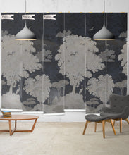 Load image into Gallery viewer, Tuscan Landscape Mural • Italian Wallpaper • Tree Wallpaper • Silhouette Wallpaper • Navy • Panels
