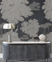 Load image into Gallery viewer, Tuscan Landscape Mural • Italian Wallpaper • Tree Wallpaper • Silhouette Wallpaper • Navy • Insitu