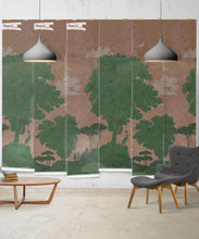 Load image into Gallery viewer, Tuscan Landscape Mural • Italian Wallpaper • Tree Wallpaper • Silhouette Wallpaper • Terracotta • Panels