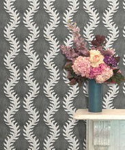 Load image into Gallery viewer, Fern Wallpaper • Gray Wallpaper • Insitu with pink flowers
