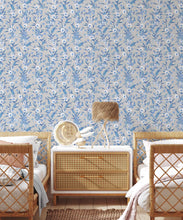 Load image into Gallery viewer, Bottlebrush Wallpaper • Grandmillenial Wallpaper • Blue Neutral • Insitu