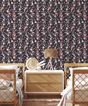 Load image into Gallery viewer, Bottlebrush Wallpaper • Grandmillenial Wallpaper • Charcoal • Insitu