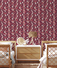 Load image into Gallery viewer, Bottlebrush Wallpaper • Grandmillenial Wallpaper • Maroon • Insitu