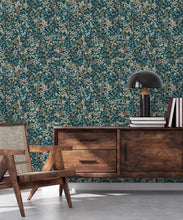 Load image into Gallery viewer, County Flowers Wallpaper • Eloise Short • Vintage Floral Wallpaper • Granny Chic Wallpaper • Grandmillennial Style Wallpaper • Peacock • Insitu