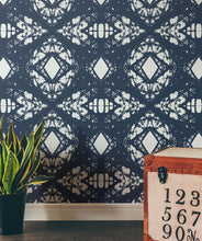 Load image into Gallery viewer, Esther Wallpaper Navy subtle kaleidoscope wallpaper