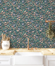 Load image into Gallery viewer, Fungi Wallpaper • Eloise Short • Vintage Floral Wallpaper • Granny Chic Wallpaper • Grandmillennial Style Wallpaper • Ocean • Insitu