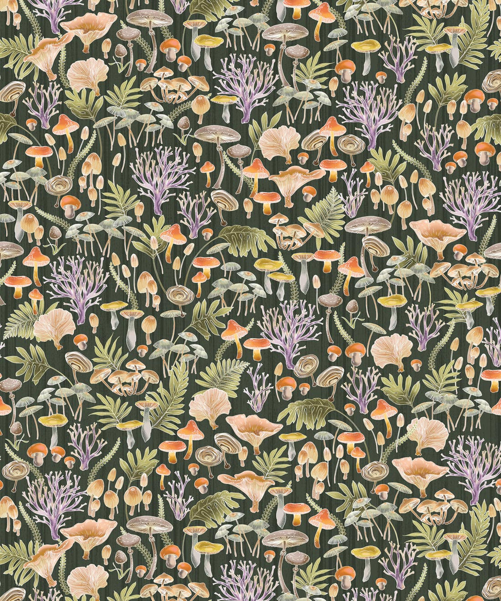 Fungi Wallpaper • Eloise Short • Vintage Floral Wallpaper • Granny Chic Wallpaper • Grandmillennial Style Wallpaper • Olive • Swatch
