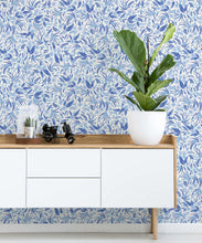 Load image into Gallery viewer, Gum Blossom Wallpaper • Blue Mono • Insitu