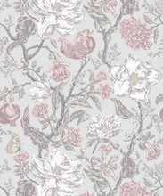 Load image into Gallery viewer, Magnolia Garden Wallpaper • Floral Wallpaper with Pomegranates • Iryna Ruggeri • Grey • Swatch
