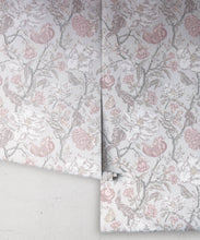 Load image into Gallery viewer, Magnolia Garden Wallpaper • Floral Wallpaper with Pomegranates • Iryna Ruggeri • Grey • Rolls