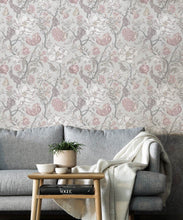 Load image into Gallery viewer, Magnolia Garden Wallpaper • Floral Wallpaper with Pomegranates • Iryna Ruggeri • Grey • Insitu