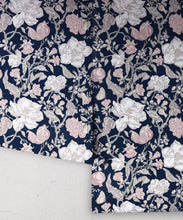 Load image into Gallery viewer, Magnolia Garden Wallpaper • Floral Wallpaper with Pomegranates • Iryna Ruggeri • Navy • Rolls