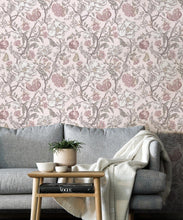 Load image into Gallery viewer, Magnolia Garden Wallpaper • Floral Wallpaper with Pomegranates • Iryna Ruggeri • Pink • Insitu