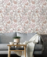 Load image into Gallery viewer, Magnolia Garden Wallpaper • Floral Wallpaper with Pomegranates • Iryna Ruggeri • White • Insitu