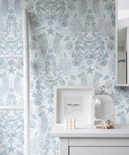 Load image into Gallery viewer, Oceania Damask Wallpaper • Sea Life Wallpaper with Seahorses, Starfish, Jellyfish • Iryna Ruggeri • Aqua • Insitu