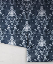 Load image into Gallery viewer, Oceania Damask Wallpaper • Sea Life Wallpaper with Seahorses, Starfish, Jellyfish • Iryna Ruggeri • Blue • Rolls
