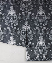 Load image into Gallery viewer, Oceania Damask Wallpaper • Sea Life Wallpaper with Seahorses, Starfish, Jellyfish • Iryna Ruggeri • Grey • Rolls