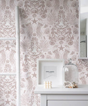 Load image into Gallery viewer, Oceania Damask Wallpaper • Sea Life Wallpaper with Seahorses, Starfish, Jellyfish • Iryna Ruggeri • Sand • Insitu