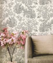 Load image into Gallery viewer, Sinharaja Wallpaper • Vintage Jungle Toile Wallpaper • Grey • Insitu