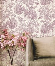 Load image into Gallery viewer, Sinharaja Wallpaper • Vintage Jungle Toile Wallpaper • Pale Rose • Insitu