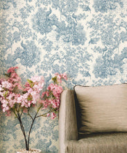 Load image into Gallery viewer, Sinharaja Wallpaper • Vintage Jungle Toile Wallpaper • Sapphire • Insitu