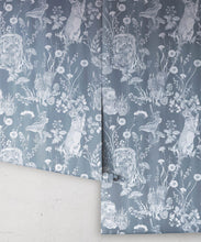 Load image into Gallery viewer, Woodland Friends Wallpaper • Forest Wallpaper with rabbits, hares, raccoons • Iryna Ruggeri • Arctic • Rolls