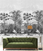 Load image into Gallery viewer, South Asian Subcontinent Wallpaper Mural •Bethany Linz • Palm Tree Mural • Black &amp; White • Insitu