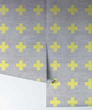 Load image into Gallery viewer, Swiss Linen Yellow is a textural gray wallpaper
