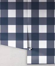 Load image into Gallery viewer, Mel's Buffalo Check Wallpaper • Navy Blue Plaid Wallpaper Rolls