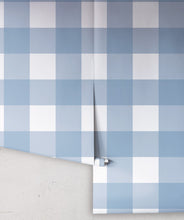 Load image into Gallery viewer, Mel's Buffalo Check Wallpaper • Pale Blue Plaid Wallpaper Rolls