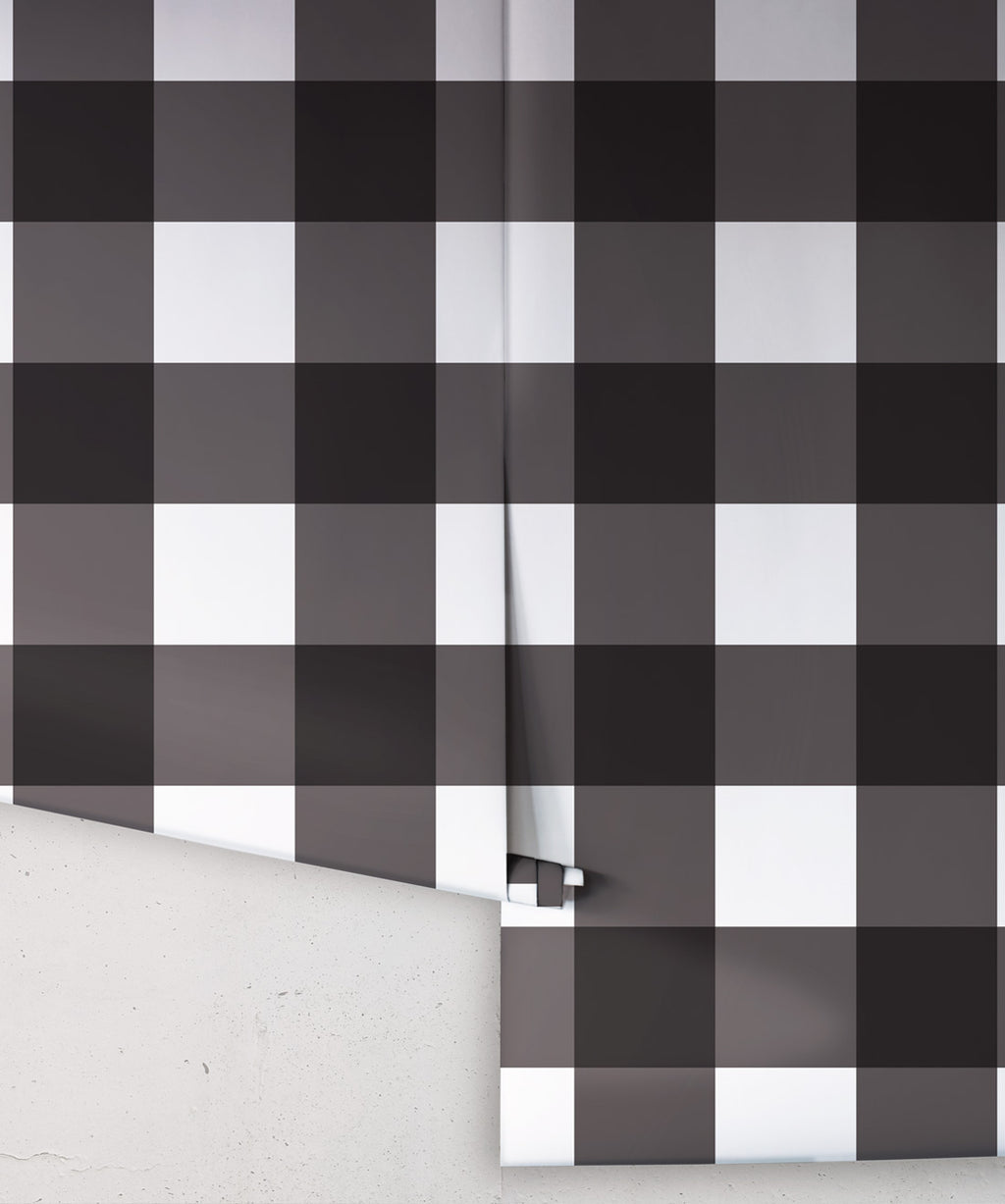 Mel's Buffalo Check Wallpaper • Black & White Plaid Wallpaper Rolls