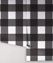 Load image into Gallery viewer, Mel's Buffalo Check Wallpaper • Black &amp; White Plaid Wallpaper Rolls